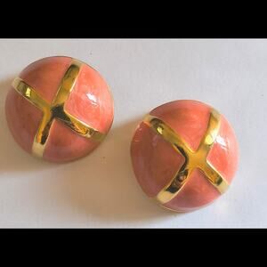 Maresca Coral Orange Gold Tone Vintage 80s Round Chunky Statement Clip Earrings
